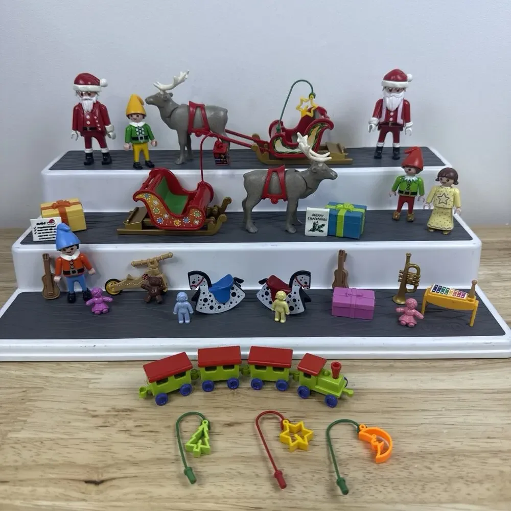 VTG Playmobil Santa's Workshop Christmas Train Toys Elves Figures Sleigh LOT